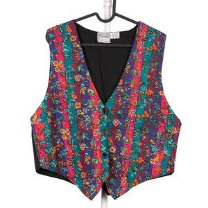 Speed Limit MPH VTG 90s Vest L Momcore Floral Striped Beaded Cotton Pink Green